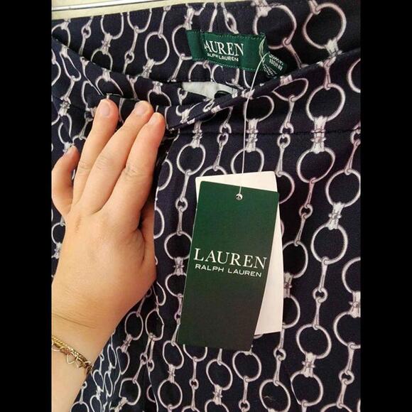 Ralph Lauren Navy Chain Link Print Pants Size 10 - Picture 5 of 6